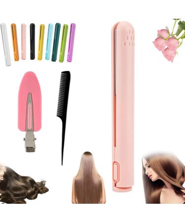 Mini Dual-Purpose Curling Iron Cordless 2 in 1 Mini Dual Purpose Curling Iron Cordless Mini Curling Iron for Short Hair Portable Travel Curling Wand for Women (Pink)