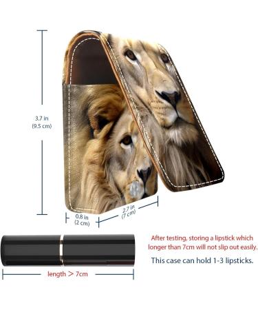 Shop Stylish Leather Lipstick Case with Mirror - Mini Lip Gloss Organizer | Wild Animal Lion Design - Buy Online on GoSupps.com