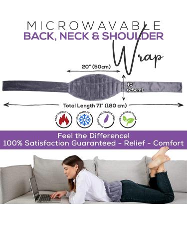 XL Gray Microwave Heating Pad - Back Pain Relief with 71 Ties, Moist Heat Wrap for Neck, Shoulders, Cramps - Microwavable Flaxseed Rice Pack - Buy Online on GoSupps.com