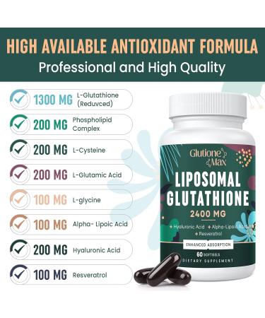 2400MG Liposomal Glutathione - Max Absorption Antioxidant Supplement with Hyaluronic Acid & Resveratrol | Non-GMO Energy Boost | 60 Softgels - Buy Online on GoSupps.com