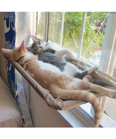 Cat Hammock Perch - Window Bed Seat Shelf for Indoor Cats | Safety Resting Shelf for 2 Cats | 360 Sunny Seat Space Saving Cat Bed (Khaki) - Buy Online on GoSupps.com