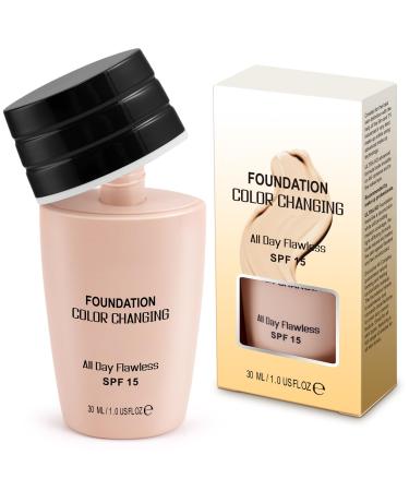 Generisch 2 Pack Color Changing Foundation for Warm Skin SPF15 Full Coverage Poreless Long Lasting Moisturizer with Natural Shine