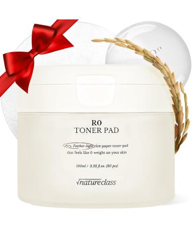 NATURECLASS R0 Exfoliating Toner Pads Hydrating Face Pads for Pore Care Hyaluronic Acid Korean Skin Care Sensitive Dry Skin Rice Water Vegan 80 Count