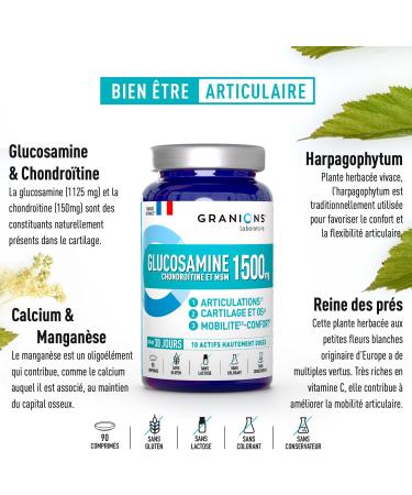 Glucosamine Chondroitin and MSM 1500mg - Glucosamine Joint Complex - Made in France - Muscle and Joint Support - Against Joint Pain - 90 Tablets - Buy Online on GoSupps.com