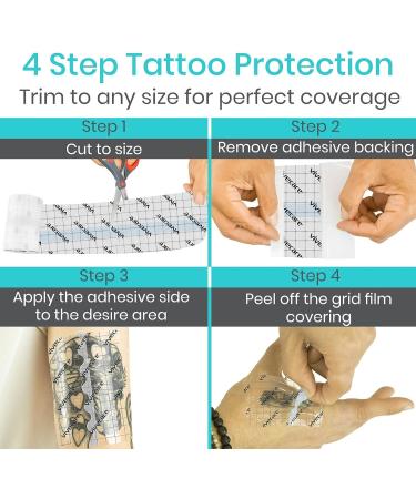ViveCare Tattoo Aftercare Bandage Dressing 2 - Waterproof Transparent Wrap with Adherent Patches - 10 Yards Roll for Shower and Swim - Buy Online on GoSupps.com