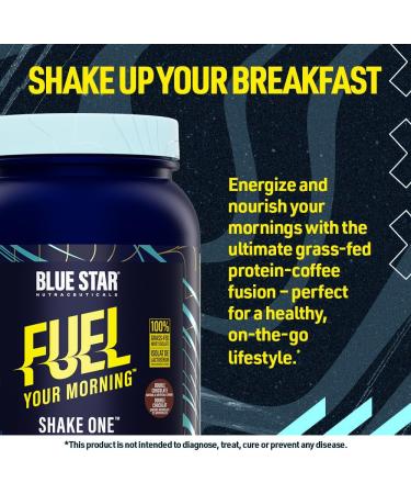 Blue Star Nutraceuticals SHAKE ONE - Grass Fed Whey Protein Isolate Coffee Fusion Natural Caffeine Fibre MCT Oil | Fuel Your Morning - 30g protein per serving - 21 Servings (Double Chocolate) - Buy Online on GoSupps.com