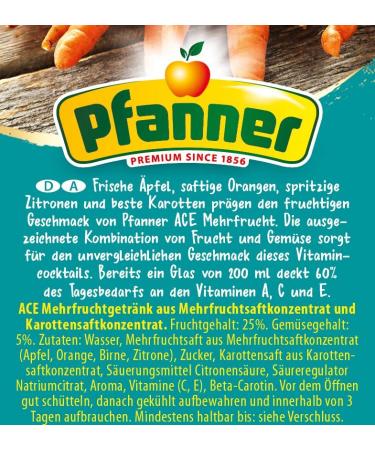 Pfanner A+C+E Multi-Fruit Juice (8 x 1L) - Vitamin-Rich Drink with 25% Fruit Content - Bulk Pack for International Shipping - Buy Online on GoSupps.com