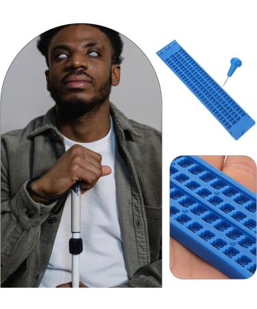 Baluue 4 Lines 28 Cell Braille Slate and Stylus Braille Writing Slate Plastic Braille Slate Kit for Blind and Visually Impaired Blind Children Blue - Buy Online on GoSupps.com