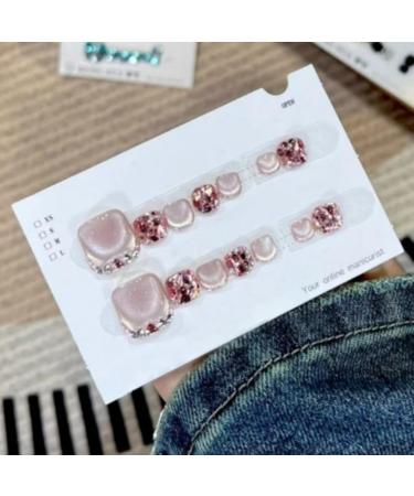 SUYARE Artificial Toenail Glitter Artificial Toenail Glossy Fake Toe Nails Sparkling Cat's Eye Toenail Manicure Art for Women Girls for Summer - Buy Online on GoSupps.com