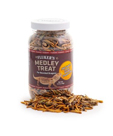 Fluker's Medley Treat for Bearded Dragons - Grasshoppers, Mealworms and Crickets 3.2 Ounce (Pack of 1)