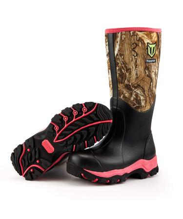 TIDEWE Hunting Boot for Women, Insulated Waterproof Durable 15" Women's Hunting Boot, 6mm Neoprene and Rubber Outdoor Boot Realtree Edge Camo 7 Pink