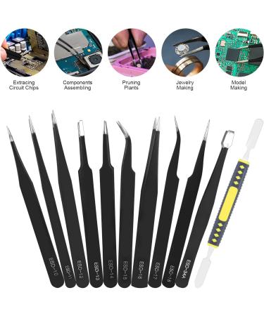 Ainiv 11PCS Precision Tweezers Set - Anti-Static ESD Non-Magnetic Stainless Steel Curved Tweezers for Electronics, Jewelry, Beauty - #1 - Buy Online on GoSupps.com