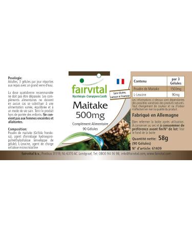 Fairvital | Maitake 500mg VEGAN - Highly dosed - 90 capsules - mushroom powder - Buy Online on GoSupps.com