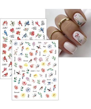 JMEOWIO 9 Sheets Flower Leaves Nail Art Stickers Decals Self-Adhesive Spring Summer Colorful Floral Nail Supplies Nail Art Design Decoration Accessories - Buy Online on GoSupps.com