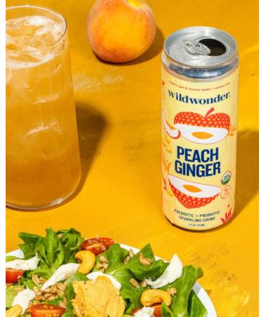 Wildwonder Sparkling Probiotic Juice Drink | Gut Health & Immunity Support | 5g Fiber & Live Probiotics | Organic Vegan | Low Sugar & Calorie | Peach Ginger Flavor | 12pk 12oz Can - Buy Online on GoSupps.com
