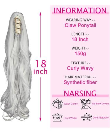 Curly Silver Grey Ponytail Clip Hair Extension 18 Inch - FXYTK Claw Jaw Ponytail - Buy Online on GoSupps.com