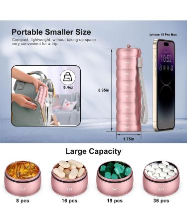 Stylish Metal Weekly Pill Organizer - Waterproof & Portable Aluminum Case for 7 Days of Pills Vitamins & Supplements - Pink - Buy Online on GoSupps.com