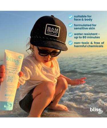 Bliss Baby Sunscreen Premium SPF 50 Sunscreen Mineral Lotion Natural Zinc Oxide Hypoallergenic Non-toxic Water-Resistant Vegan Sensitive Skin - For Babies Toddlers Kids & Whole Family - Buy Online on GoSupps.com