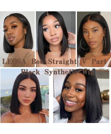 LEOSA Brazilian Straight U/V Part 12 Bob Wig for Black Women - Glueless, Upgrade Clip In Half Wig - 1B Color - Buy Online on GoSupps.com