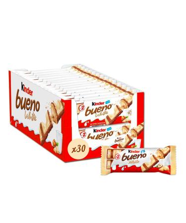 Kinder Kinder Bueno White - Thin Wafer Coated in White Chocolate with a Milk and Hazelnut Center - Soft and Crispy Biscuit - Sharing Size - 30 x 2 Bars (39g)