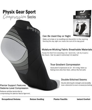 Physix Gear Sport Low Cut Compression Socks - Arch Support, Large-X-Large, Black/Grey (2 Pairs) - Buy Online on GoSupps.com