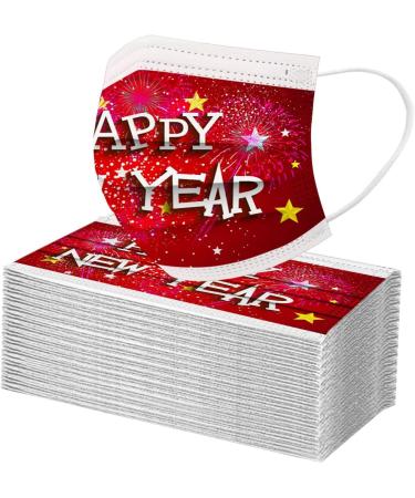 ZQP BEUU 50PCS 2021 Happy New Year Printed Disposable Face_Mack for Women Men 3 Ply Non-Woven with Elastic Ear Loop Holiday Festival Designer for Adults Breathable Dust Air Pollution Mixed - Buy Online on GoSupps.com