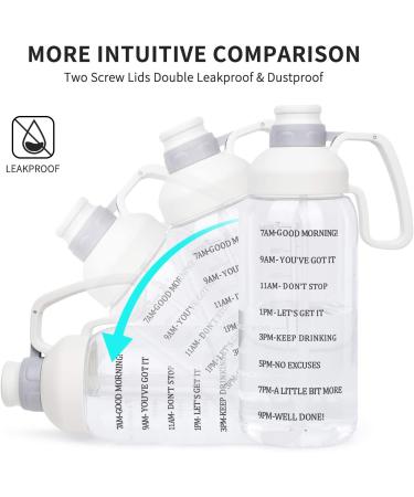 64 oz Water Bottle with Time Marker and Motivational Quote - White Wide Mouth Design for Fruit Infused Hydration - Large Handle for Easy Carrying - Buy Online on GoSupps.com