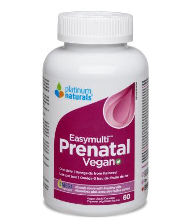Platinum Naturals Prenatal Easymulti 60 Vegan Liquid Capsules Comprehensive Prenatal Support with Omega 3 Iron Folate & Full B-Vitamin Complex for Expecting Mothers - DHA & EPA-Enriched 1 count (Pack of 60)