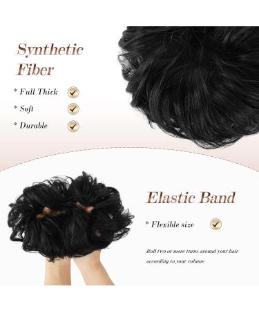 FESHFEN Messy Bun Hair Piece Scrunchie Synthetic Curly Chignon Ponytail Extension - Off Black - 38g - Women/Girls/Kids - Buy Online on GoSupps.com
