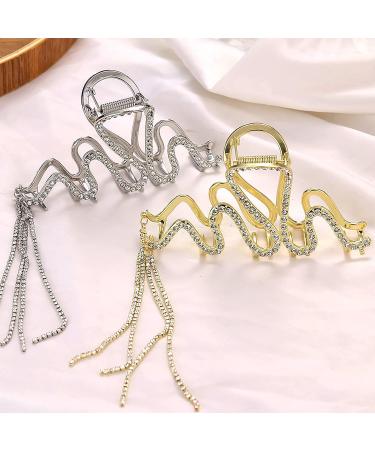 Bedazzled Sparkle Claw Clip with Dangling Chain - Fancy Gold Hair Clip for Women - Buy Online on GoSupps.com