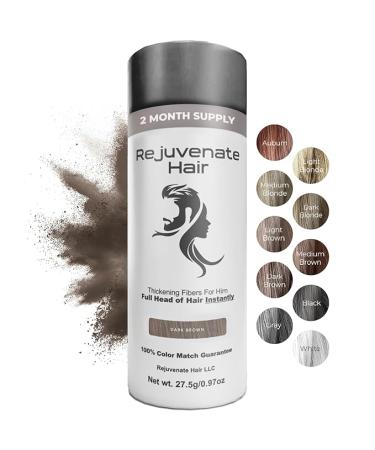 Fibers for Thinning Hair (Dark Brown), Undetectable Hair Powder for Men & 100% Natural Hair Building Fibers - Conceals Hair Loss - Bald Spot Cover Up Hair Powder, 2 Month Supply