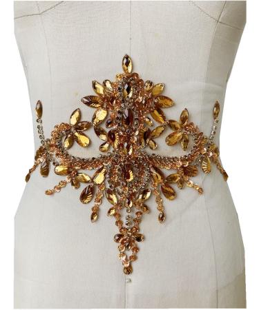 wtbv.n Handmade Rhinestone Patches Trim Crystal Beads Applique for Dress Waist Accessory (Champagne)