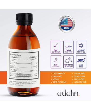 ADALIN Organic Black Seed Oil Liquid - 8.4 fl oz | High Thymoquinone, Cold Pressed, Glass Bottle | Nigella Sativa Seed Oil | Vegan & Gluten Free - Buy Online on GoSupps.com