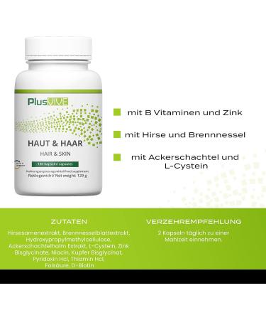 Plusvive Skin & Hair 180 Capsules - High-Dose Vegan Supplement with Silica Millet Nettle Biotin B1 B6 Copper & Zinc - No Additives - Buy Online on GoSupps.com