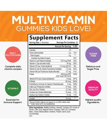 Kids Sugar Free Multivitamin Gummies - Immune Support with Vitamin C, E, Zinc - Chewable Orange Flavor - Vegetarian & Gluten Free - 60 Count - Buy Online on GoSupps.com