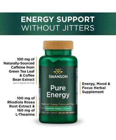 Swanson Pure Energy Metabolism - Herbal Supplement for Mental Focus & Mood Support | 60 Vegan Capsules - Buy Online on GoSupps.com