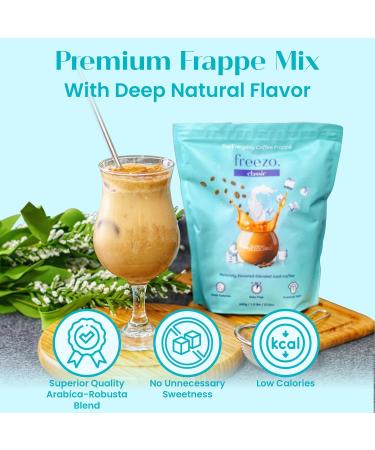 Freezo Classic Premium Blended Iced Coffee Lower Calorie Frappe Instant Coffee Powder Mix - 21 Oz - Buy Online on GoSupps.com
