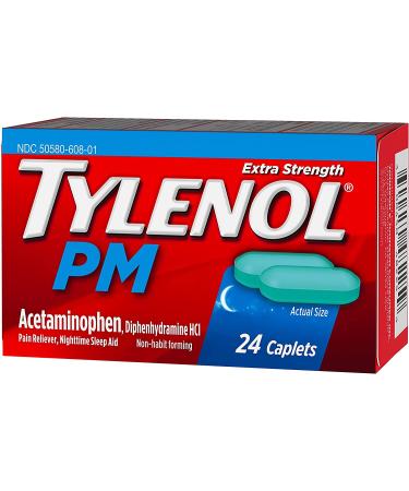 Tylenol PM Extra Strength Caplets - 500mg Acetaminophen, 24ct | Pain Reliever & Sleep Aid - Buy Online on GoSupps.com