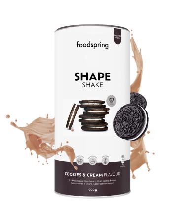 foodspring Shape Shake Cookies & Cream - Complete Meal Replacement for Weight Control with Premium Protein, 202 kcal per serving, Gluten Free - New Recipe (900g)