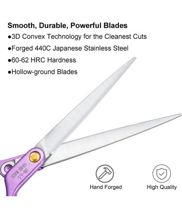Professional Dog Grooming Scissors Shears - 6.5 Straight & Curved Blades for Precision Cutting - Rainbow Finish - Japanese Stainless Steel - Purple Handle - Buy Online on GoSupps.com