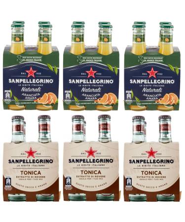 San Pellegrino Aranciata Amara Test Bottles Alcohol-Free with Bitter Orange + Tonica Rovere Disposable Glass Bottle 20 cl Pack of 24