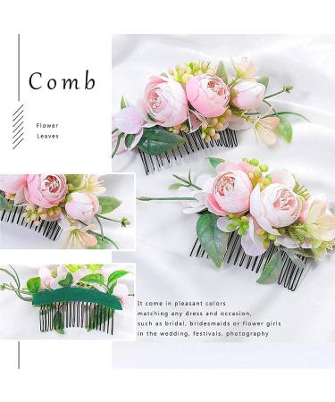 Campsis Set of 2 Pink Flower Bridal Hair Combs - Wedding Hair Accessories for Bride, Bridesmaid, Engagement, Prom, Beach Photography - Buy Online on GoSupps.com
