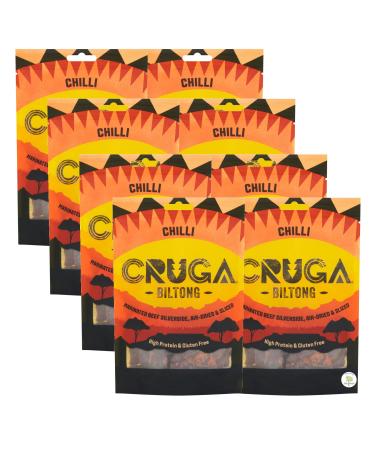 CRUGA Biltong Original/Chilli dried meat high protein jerky beef gluten-free (8 x 60g) (Chilli)