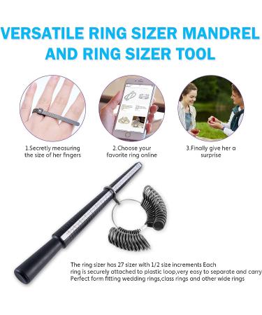 Meowoo Ring Sizer Set - Jewelry Measuring Tool Kit with Black Ring Gauges and Finger Mandrel for Accurate Sizing - Buy Online on GoSupps.com