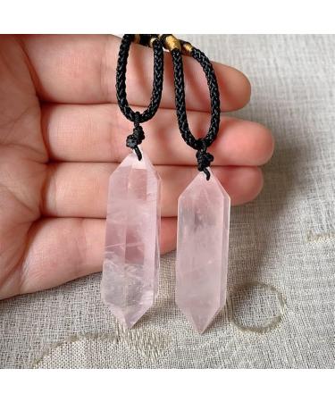 Crystal Reiki Hexagonal Pendulum Stone Crystal Quartz Necklace Amulet Natural Rose Crystal Quartz Pendant Necklaces for Women - Buy Online on GoSupps.com