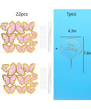 22PCS Pink Butterfly Cupcake Toppers & 1 Gold Happy Birthday Cake Topper Set - Ideal for Girls, Women, Weddings - Party Food Decor Supplies - Buy Online on GoSupps.com