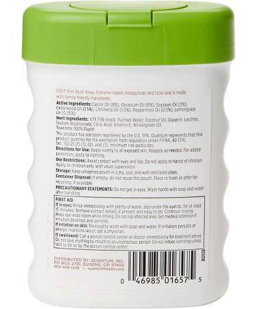 Quantum Health Buzz Away Extreme Towelettes | DEET-Free Insect Repellent Wipes with Essential Oils, 25 Count - Buy Online on GoSupps.com