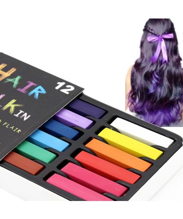CHseo 12 colors hair chalk washable non-toxic suitable for cosplay parties children's festivals carnival Halloween party masquerade easy easy to use and easy to clean #01 12 Colors