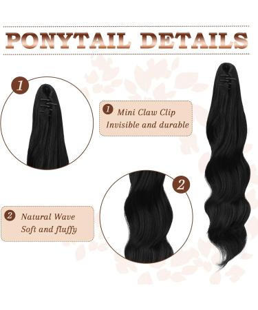 FESHFEN Ponytail Extensions 20 inch Long Wave Ponytail Claw Clip in Pony Tail Hair Extensions Off Black Wavy Ponytails Synthetic Hairpieces for Women Girls - Buy Online on GoSupps.com