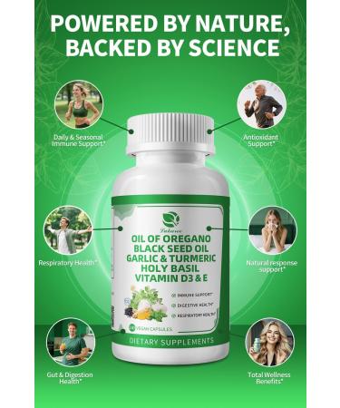 Organic Oil of Oregano Capsules with Black Seed Oil Garlic Turmeric Holy Basil Vitamin D3 E & Black Pepper for Better Absorption Immune Digestive & Respiratory Vegan Non-GMO 6 Month Supply 180 Count (Pack of 1) - Buy Online on GoSupps.com